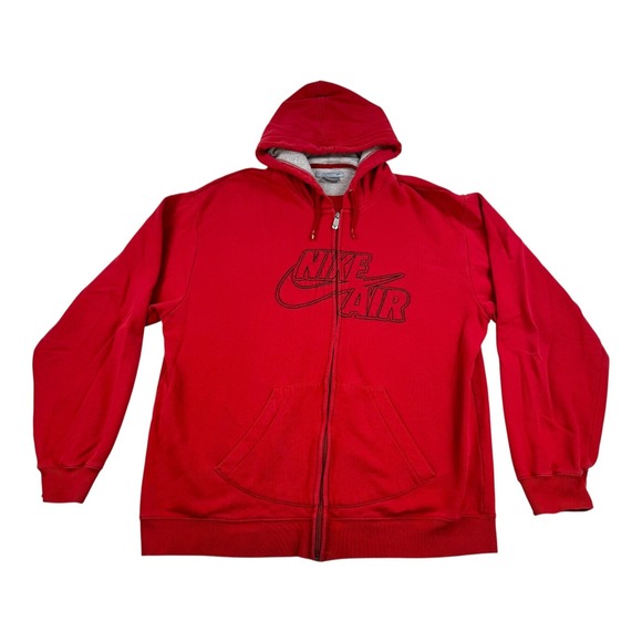 Y2K Nike Air Hoodie Mens XL Red Full Zip Sweatshirt Embroidered Logo Streetwear - Picture 1 of 5